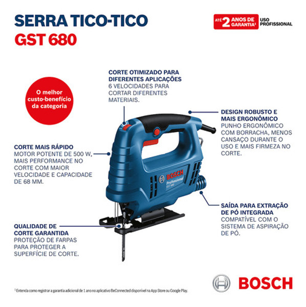 SERRA TICO TICO ELETRICA COM 500W BOSCH - GST680 220V 06015B40E