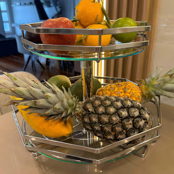 FRUTEIRA DUPLA COM VIDRO GIOSUL SEXTAVADA - 5182 CROMADA