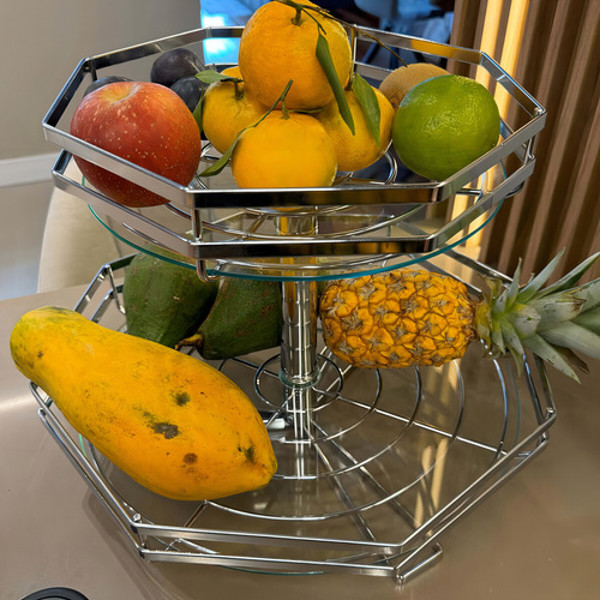 FRUTEIRA DUPLA COM VIDRO GIOSUL SEXTAVADA - 5182 CROMADA