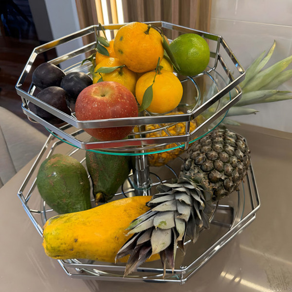 FRUTEIRA DUPLA COM VIDRO GIOSUL SEXTAVADA - 5182 CROMADA