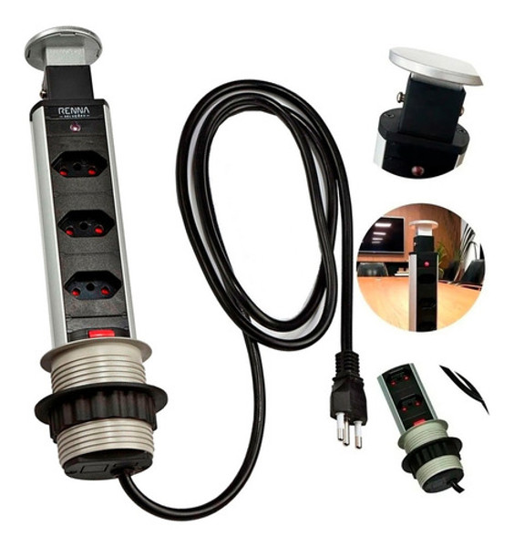 TORRE MULTIPLUG COM 03 TOMADAS SEM USB RENNA - 3.650.7297 PRETA