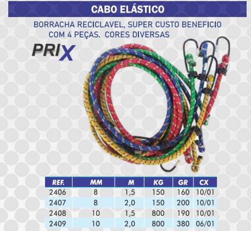 KIT COM 04 CABO ELASTICO DE 8MM COM 02 METROS LOTUS - REF.2407