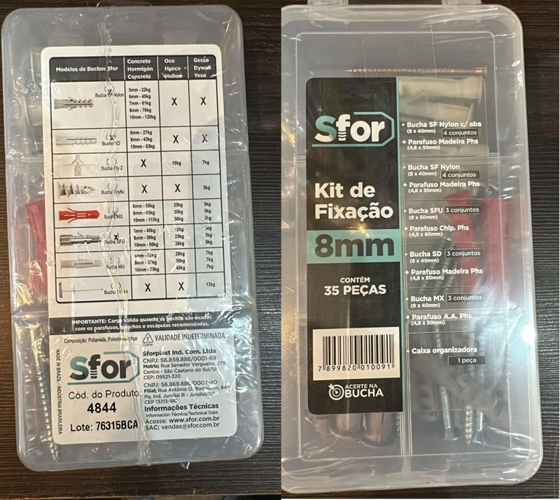 KIT COM 35PCS S08 PEQUENO COM BUCHA E PARAFUSO 08MM - 4844