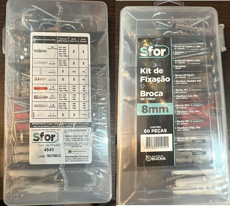 KIT COM 60PCS S08 GRANDE COM BUCHA, PARAFUSO E BROCA 08MM - 4840