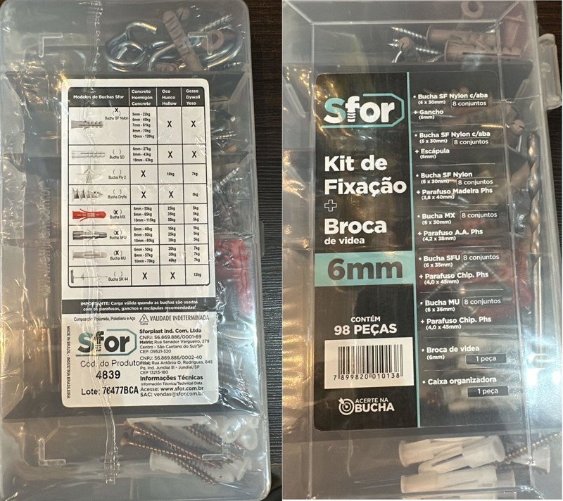 KIT COM 98PCS S06 GRANDE COM BUCHA, PARAFUSO E BROCA 06MM - 4839