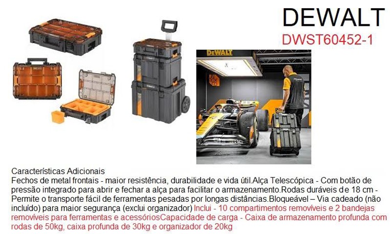 KIT ORGANIZADOR DE FERRAMENTAS TSTAK PROFUNDO MCLAREN DEWALT - DWST60452-1