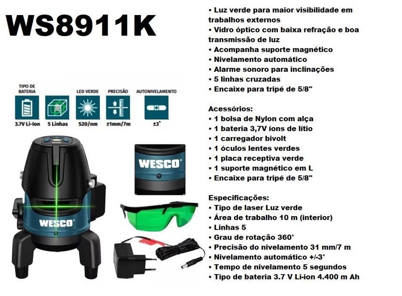 KIT WESCO NIVEL A LASER WS8911K (2696) + TRIPE WS9972 (4094)