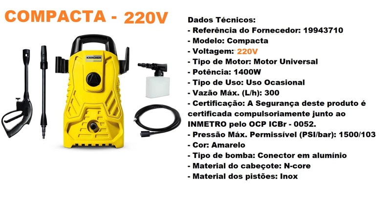 LAVADORA ALTA PRESSAO 1400W KARCHER - COMPACTA 1.994-371.0 220V