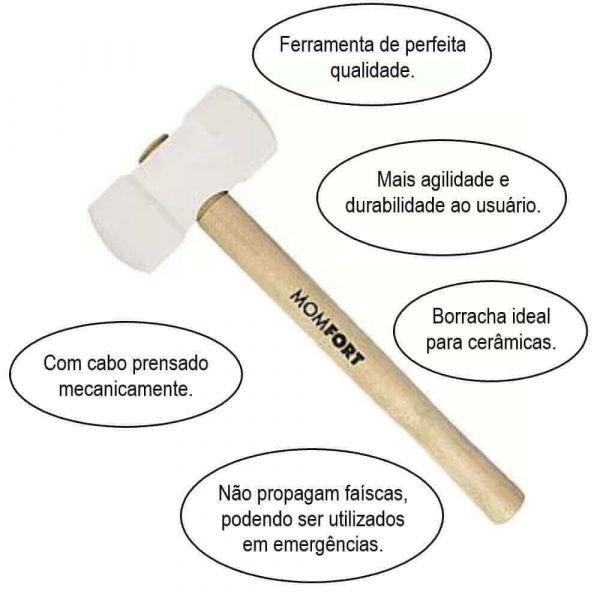MARTELO DE BORRACHA BRANCO COM 60MM E CABO MADEIRA - REF. 32755 / 4454