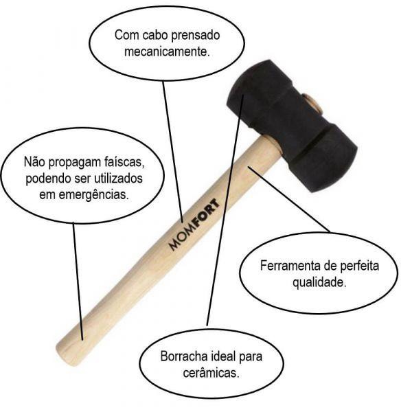 MARTELO DE BORRACHA PRETO COM 60MM E CABO MADEIRA MAX - REF. 32455