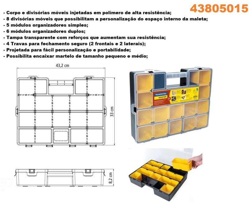 ORGANIZADOR TRAMONTINA PLASTICO 17" COM MODULOS MOVEIS - 43805015