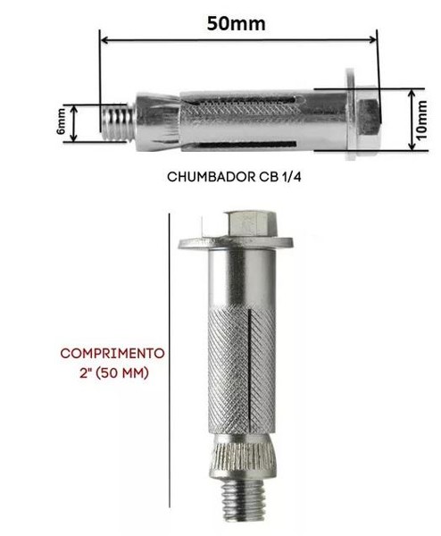 PARABOLT CHUMBADOR DE 1/4" (10MM) COM 2" (50MM)