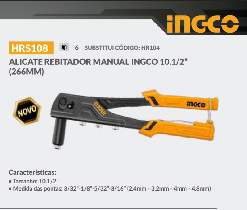 ALICATE REBITADOR MANUAL INGCO - HRS108