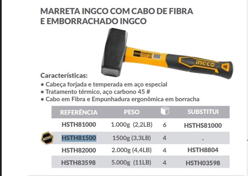 MARRETA COM CABO FIBRA E EMBORRACHADO 1,5KG INGCO - HSTH81500