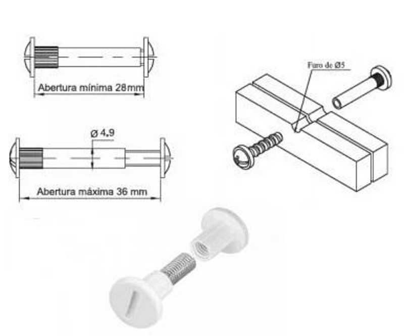 PARAFUSO DE UNIAO PLASTICO 30-40MM - FGVTN - BRANCO