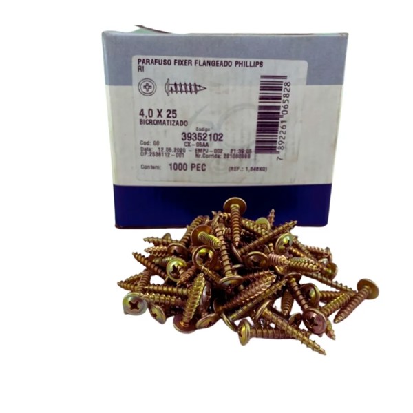 PARAFUSO PARA MADEIRA PHILIPS FLANGEADO - 4,0X25 - CAIXA COM 1000