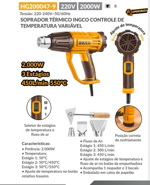 SOPRADOR TERMICO ELETRICO COM 2000W INGCO - HG200047-9