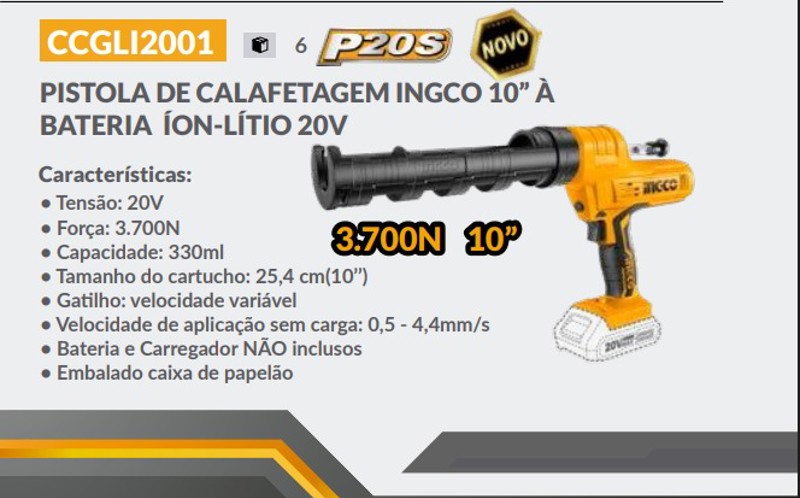 PISTOLA APLICADOR SILICONE BATERIA 20V INGCO - CCGLI2001