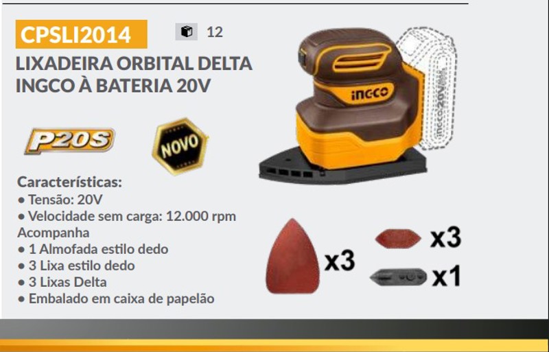 LIXADEIRA INGCO TREME TREME DELTA (CANTO) BATERIA 20V - CPSLI2014