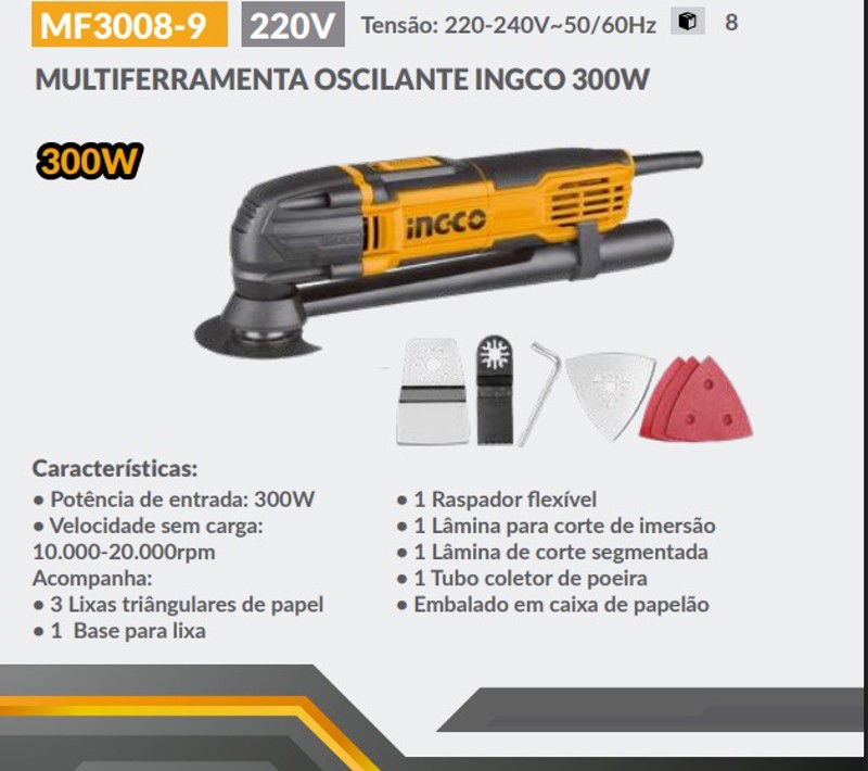 MULTIFERRAMENTA OSCILANTE COM 300W INGCO - MF3008-9