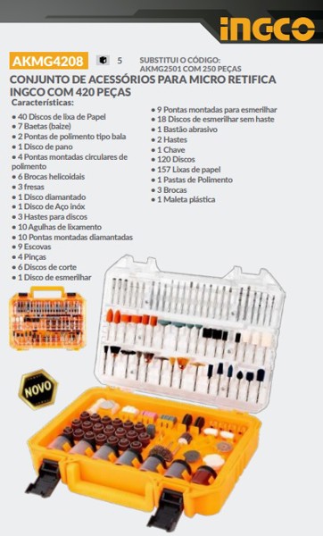 JOGO DE 420PCS COM ACESSORIOS PARA MICRORRETIFICA INGCO - AKMG4208