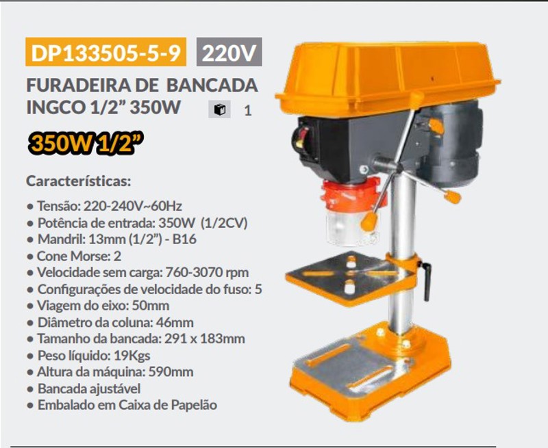 FURADEIRA BANCADA COM 350W INGCO - DP133505-5-9