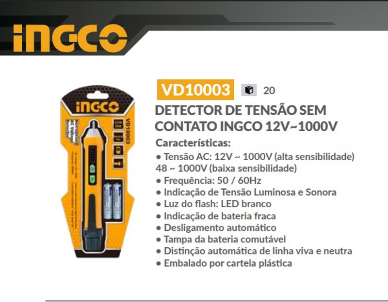 DETECTOR TENSAO E ENERGIA 1000V INGCO - VD10003