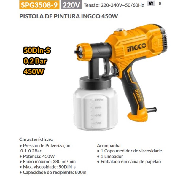 PISTOLA PINTURA ELETRICA COM 450W INGCO - SPG3508-9