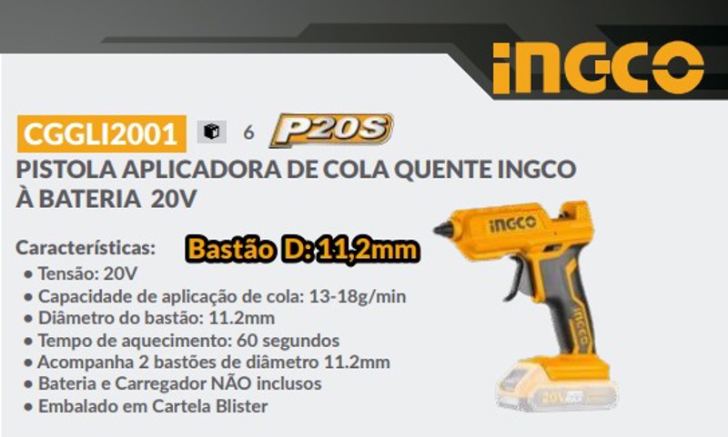 PISTOLA QUENTE A BATERIA 20V INGCO - CGGLI2001