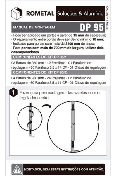 DESEMPENADOR DE PORTAS SOBREPOR 1000MM ROMETAL - DP95/2