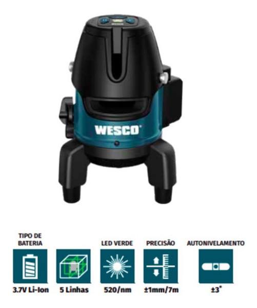NIVEL A LASER VERDE ROTATIVO DE 7MTS COM MALETA WESCO - WS8911K