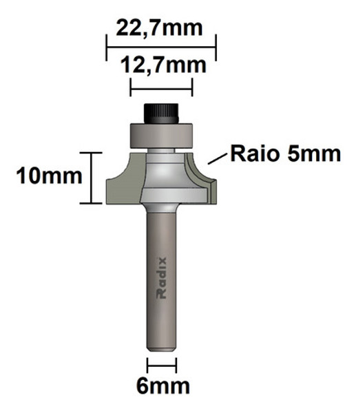 FRESA DE ARRENDODAR COM ROLAMENTO D-22.7MM E HASTE DE 6MM RADIX - 1974100.01