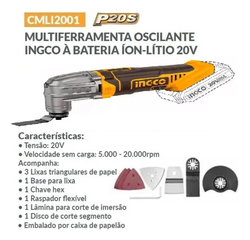 MULTIFERRAMENTA OSCILANTE BATERIA 20V INGCO - CMLI2022