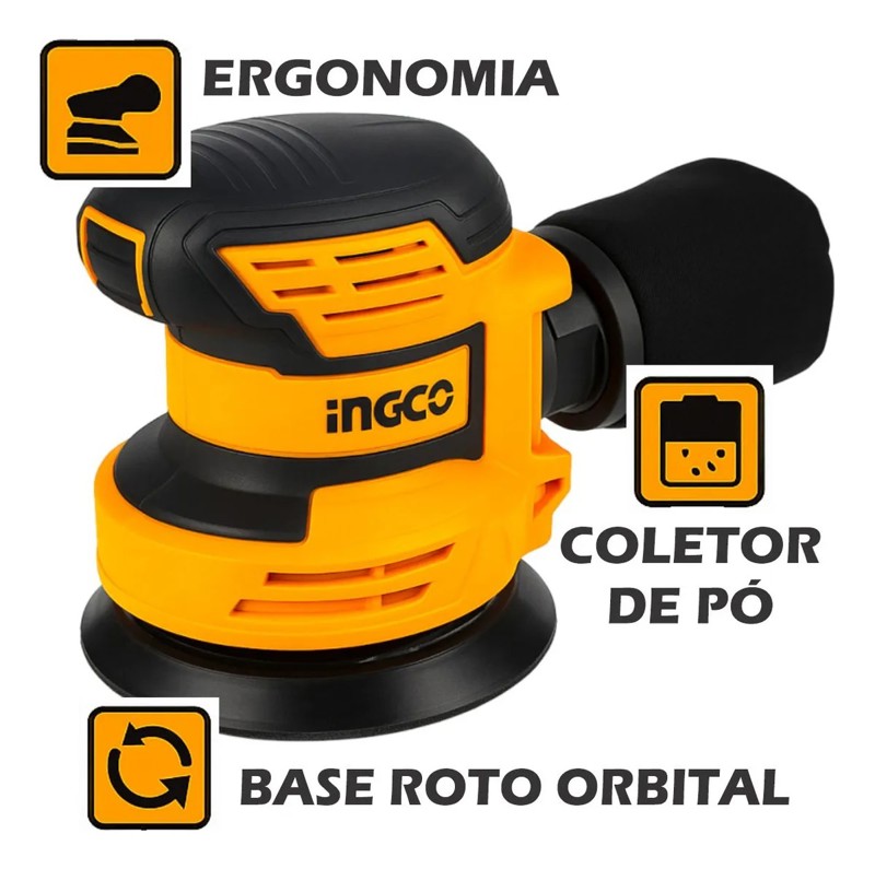 LIXADEIRA ORBITAL INGCO VELCRO A BATERIA 20V - CROSLI2002