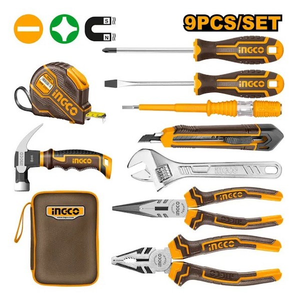 JOGO DE 09PCS COM FERRAMENTAS E BOLSA INGCO - HKTH20809