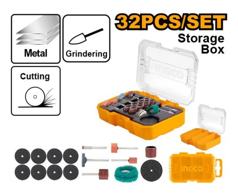 JOGO DE 32PCS COM ACESSORIOS PARA MICRORRETIFICA INGCO - AKMG5031