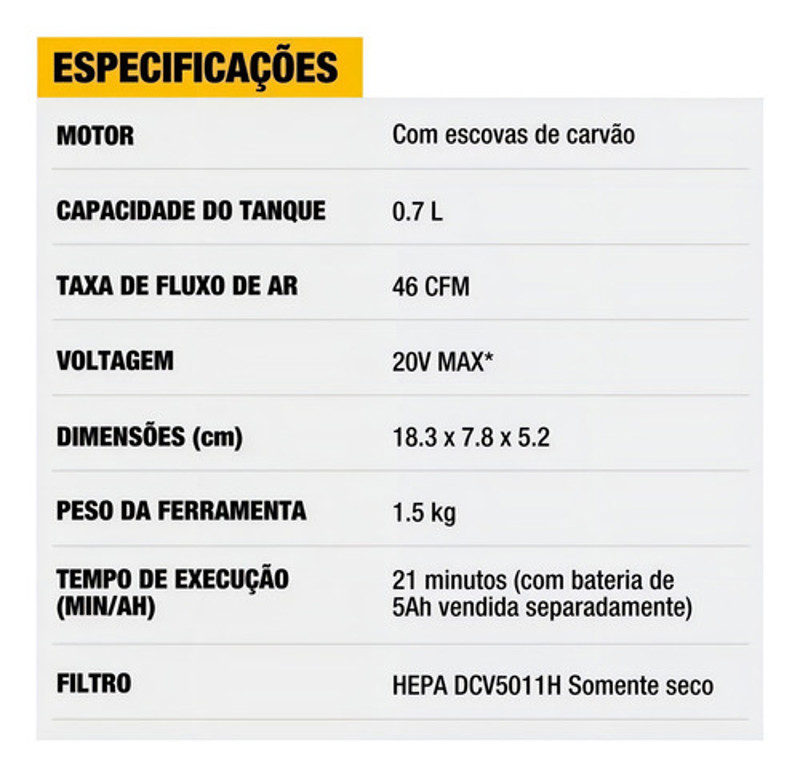 ASPIRADOR DE PO BATERIA 20V DEWALT - DCV501HB-B3