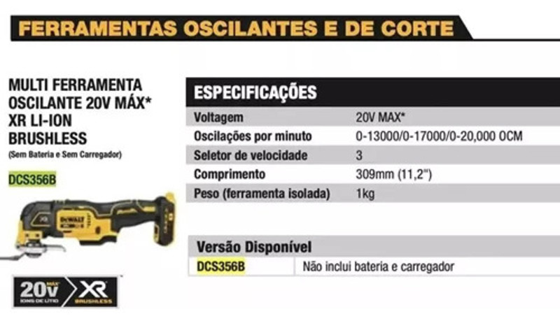 MULTIFERRAMENTA OSCILANTE BATERIA 20V DEWALT - DCS356B
