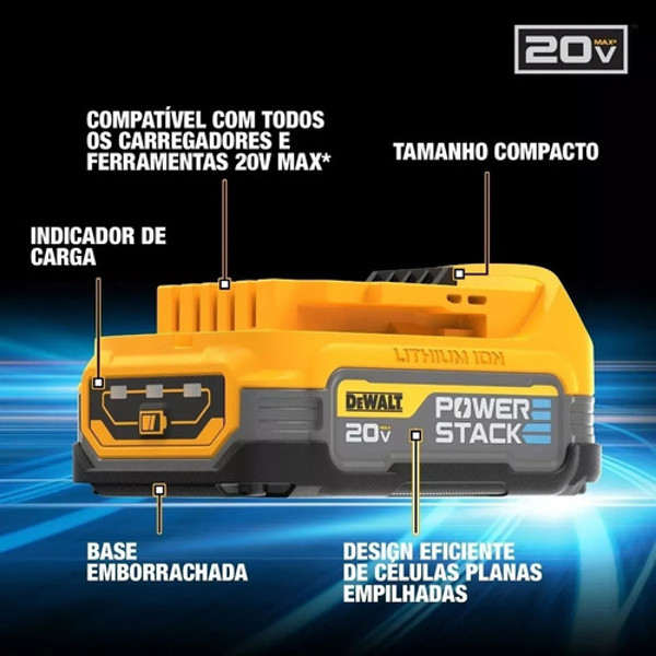 KIT 02 BATERIA 20V 1.7A POWERSTACK COM CARREGADOR E BOLSA DEWALT - DCBP034E2-BR