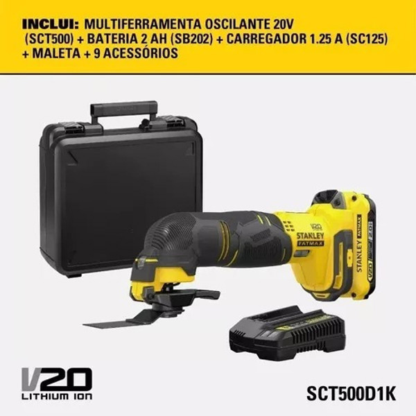 MULTIFERRAMENTA OSCILANTE BATERIA 20V COMPLETA COM MALETA STANLEY - SCT500D1K-BR