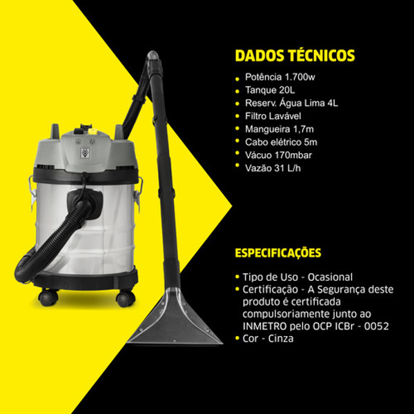 LIMPADORA ESTOFADOS PUZZI 4 /20 1700W KARCHER 220V