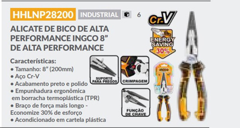 ALICATE BICO 8" 20CM ALTA PERFORMANCE INGCO - HHLNP28200