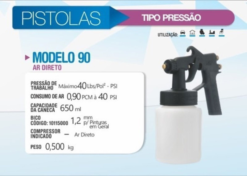 PISTOLA PARA PINTURA DE AR DIRETO NYLON COM 650ML - ARPREX 90