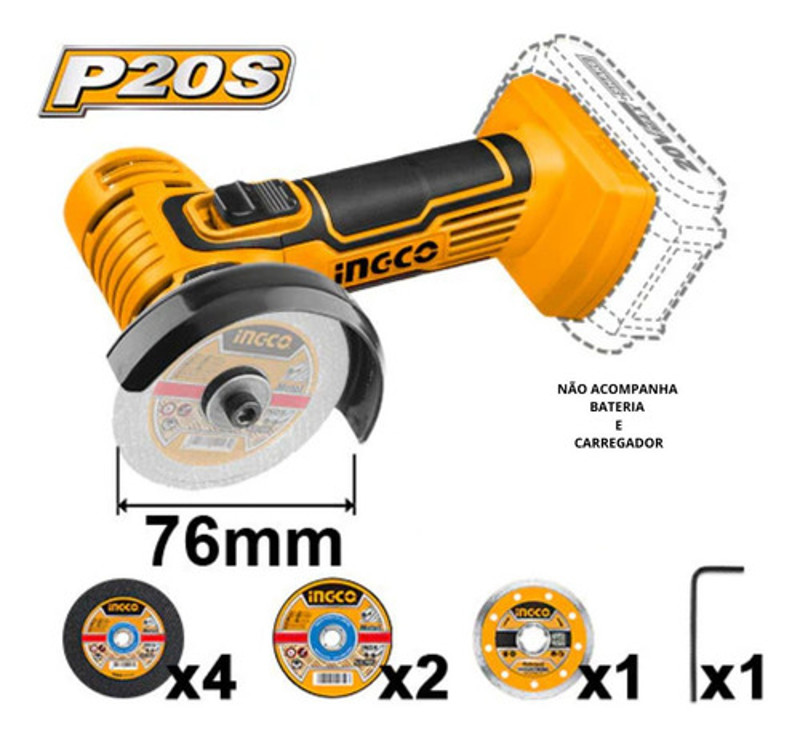 MINI ESMERILHADEIRA 3" INGCO BATERIA 20V - CAGLI7601