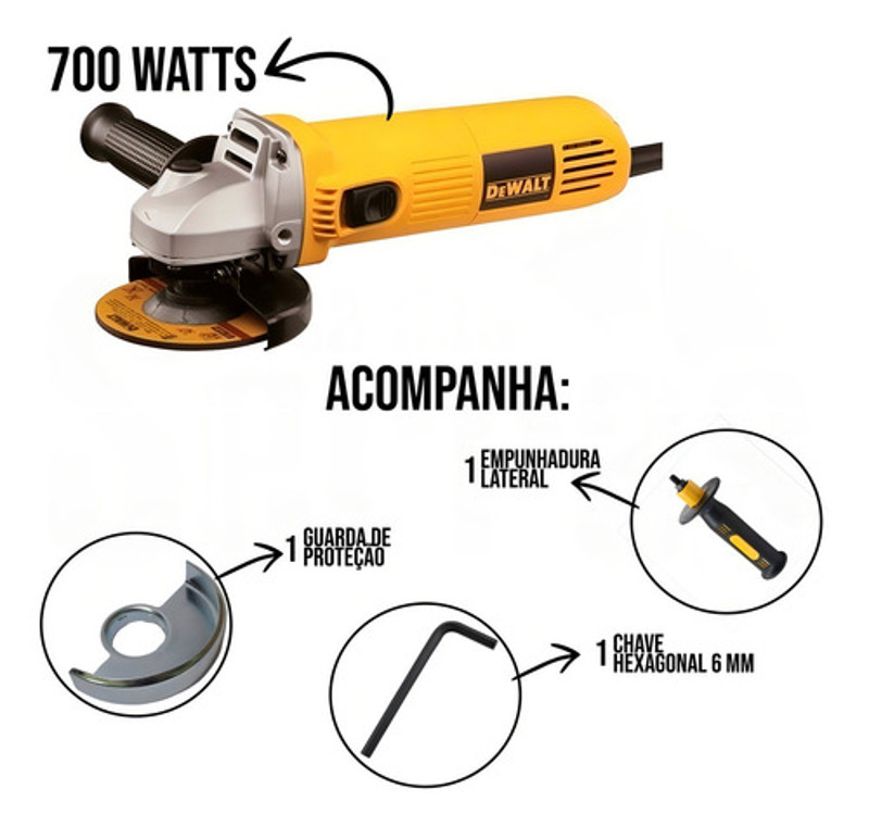 ESMERILHADEIRA ANGULAR 4.1/2'' COM 750W E MALETA DEWALT - DWE4010K 220V