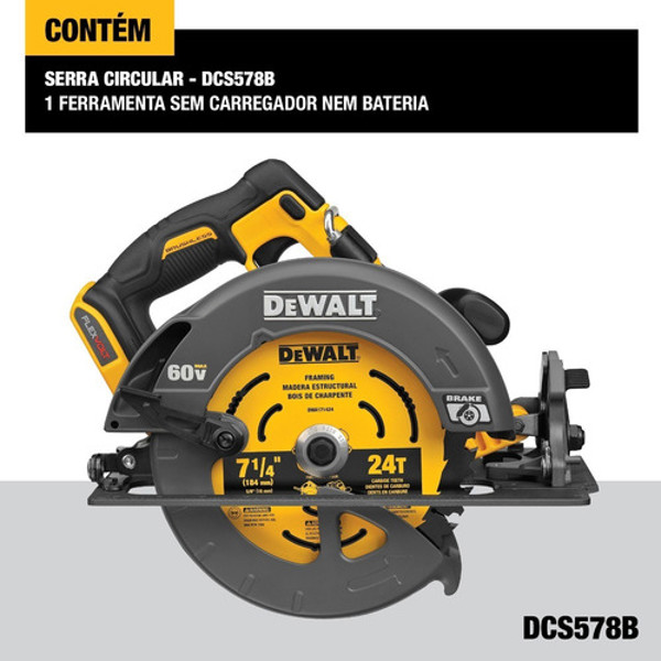 SERRA CIRCULAR 185MM A BATERIA 60V DEWALT - DCS578B-B3