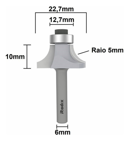 FRESA DE ARRENDODAR COM ROLAMENTO D-22.7MM E HASTE DE 6MM RADIX - 1974100.01