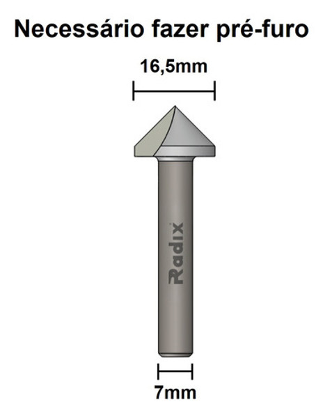 ESCAREADOR CONICO CORTE LISO 16,5MM DE 45° RADIX - 22D1650.07