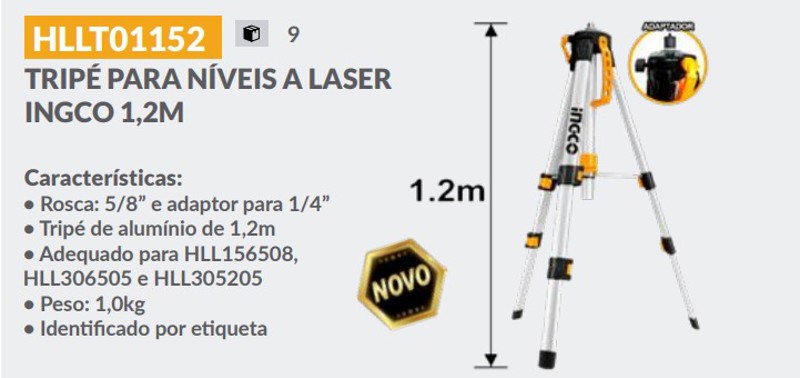 TRIPE PARA NIVEL A LASER COM ROSCA 5/8" DE 1,2MTS INGCO - HLLT01152