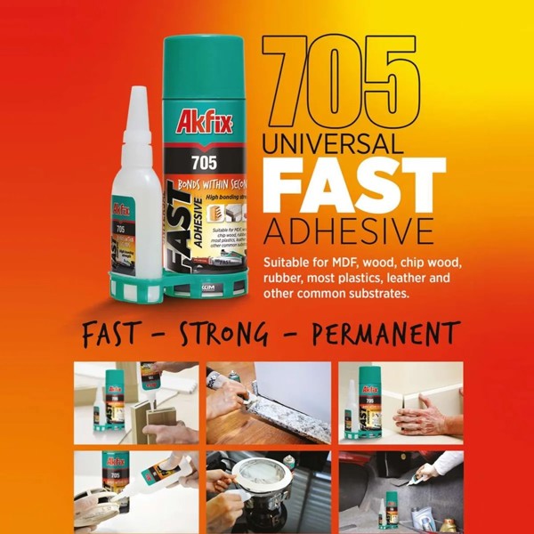 KIT MDF COM COLA INSTANTANEA DE 100G / 400ML AKFIX - 705